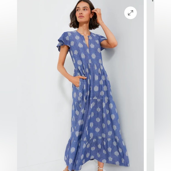 OLIPHANT Chatham Blue V-Neck Maxi Dress - Picture 3 of 7